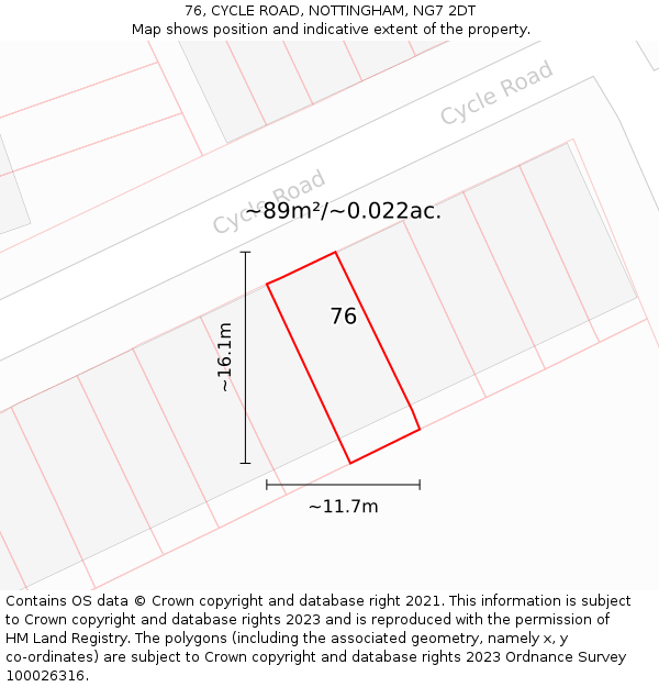 76, CYCLE ROAD, NOTTINGHAM, NG7 2DT: Plot and title map