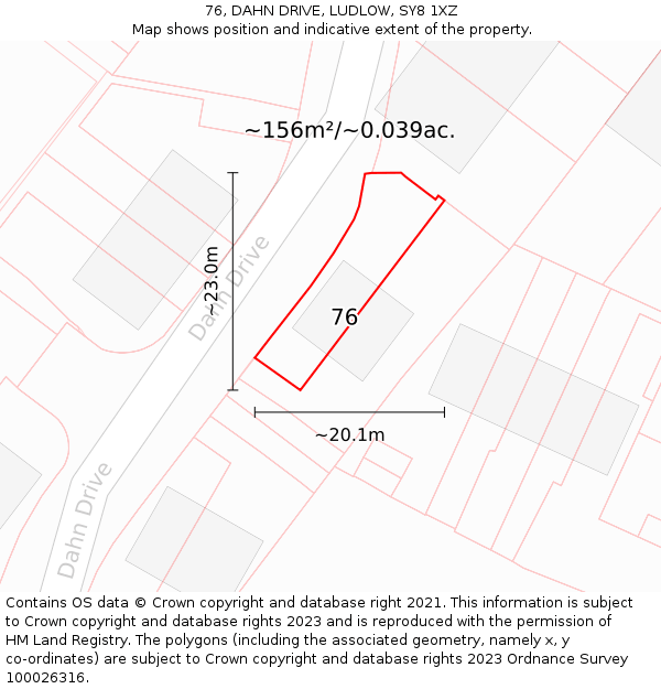 76, DAHN DRIVE, LUDLOW, SY8 1XZ: Plot and title map