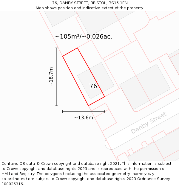 76, DANBY STREET, BRISTOL, BS16 1EN: Plot and title map