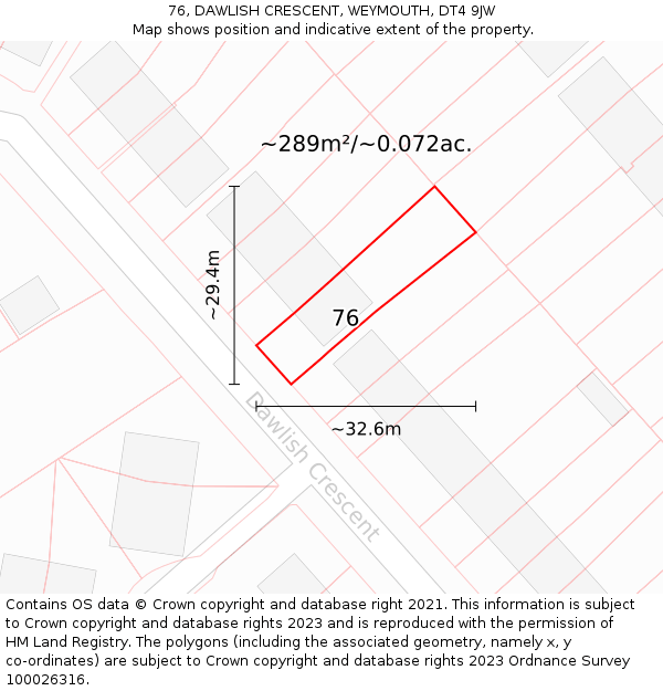 76, DAWLISH CRESCENT, WEYMOUTH, DT4 9JW: Plot and title map