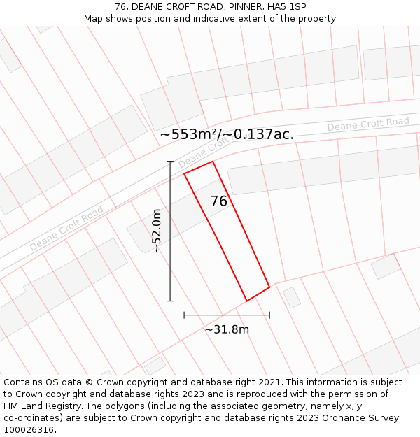 76, DEANE CROFT ROAD, PINNER, HA5 1SP: Plot and title map