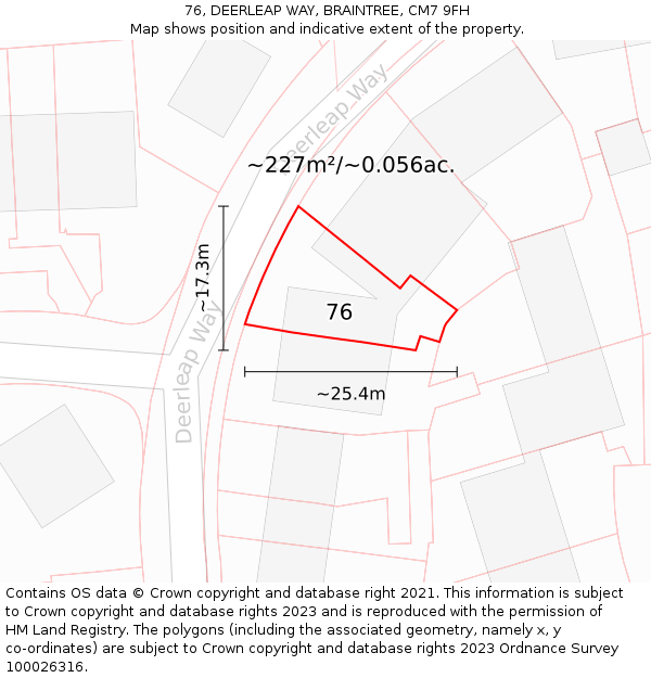 76, DEERLEAP WAY, BRAINTREE, CM7 9FH: Plot and title map