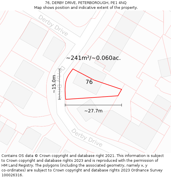 76, DERBY DRIVE, PETERBOROUGH, PE1 4NQ: Plot and title map