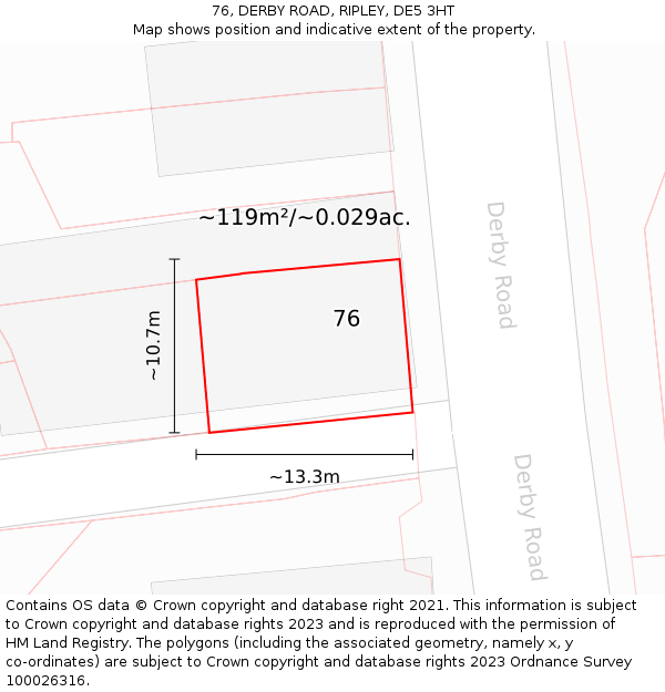 76, DERBY ROAD, RIPLEY, DE5 3HT: Plot and title map