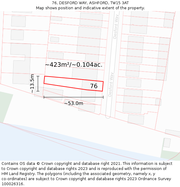 76, DESFORD WAY, ASHFORD, TW15 3AT: Plot and title map