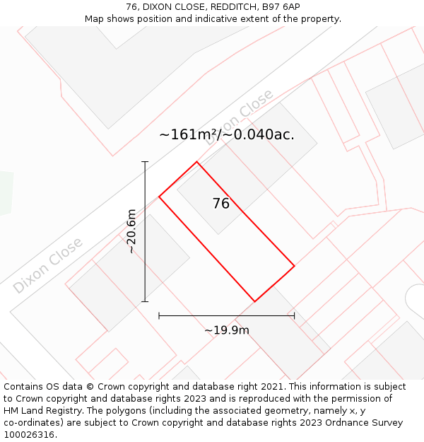 76, DIXON CLOSE, REDDITCH, B97 6AP: Plot and title map