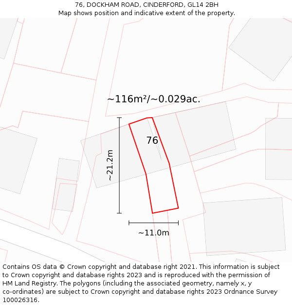 76, DOCKHAM ROAD, CINDERFORD, GL14 2BH: Plot and title map