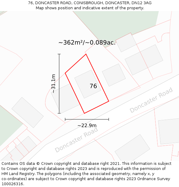 76, DONCASTER ROAD, CONISBROUGH, DONCASTER, DN12 3AG: Plot and title map