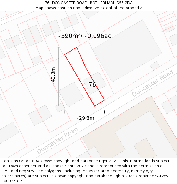 76, DONCASTER ROAD, ROTHERHAM, S65 2DA: Plot and title map