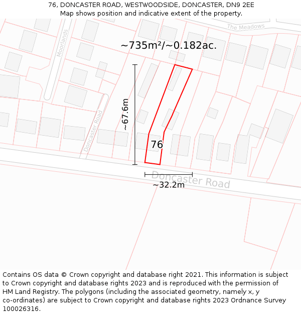 76, DONCASTER ROAD, WESTWOODSIDE, DONCASTER, DN9 2EE: Plot and title map