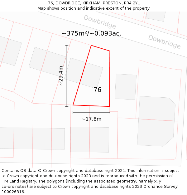 76, DOWBRIDGE, KIRKHAM, PRESTON, PR4 2YL: Plot and title map