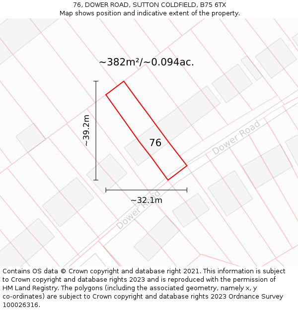 76, DOWER ROAD, SUTTON COLDFIELD, B75 6TX: Plot and title map