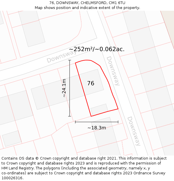 76, DOWNSWAY, CHELMSFORD, CM1 6TU: Plot and title map