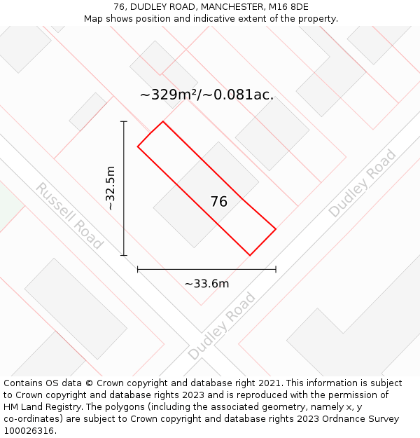 76, DUDLEY ROAD, MANCHESTER, M16 8DE: Plot and title map