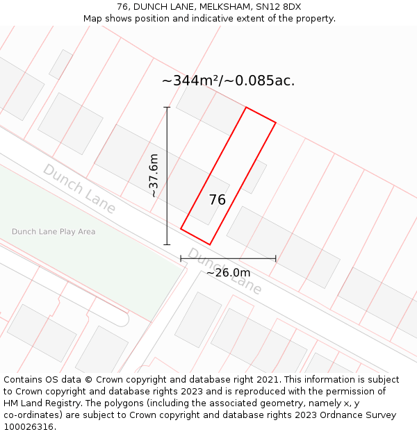 76, DUNCH LANE, MELKSHAM, SN12 8DX: Plot and title map
