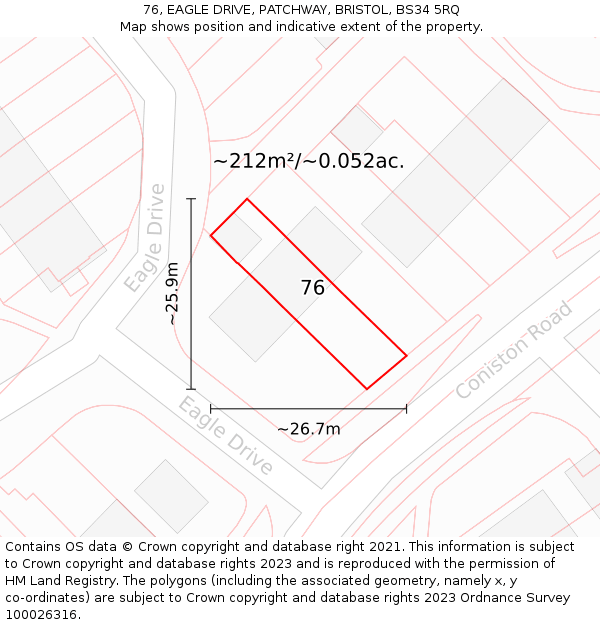 76, EAGLE DRIVE, PATCHWAY, BRISTOL, BS34 5RQ: Plot and title map