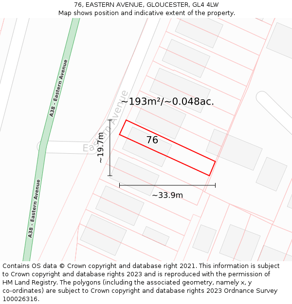 76, EASTERN AVENUE, GLOUCESTER, GL4 4LW: Plot and title map