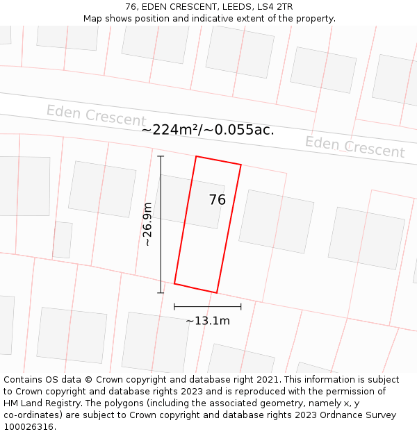 76, EDEN CRESCENT, LEEDS, LS4 2TR: Plot and title map