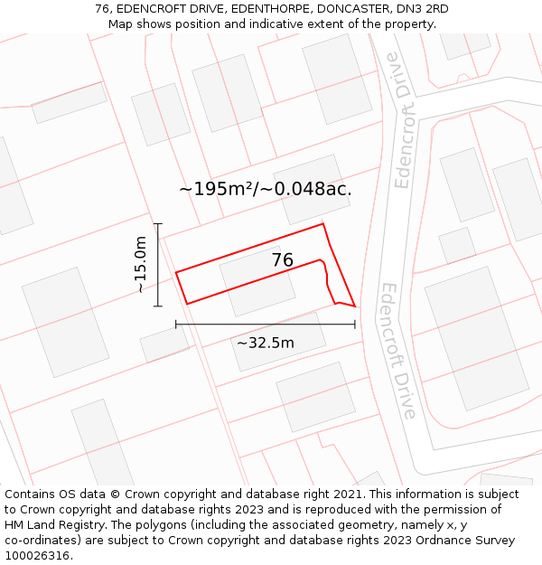 76, EDENCROFT DRIVE, EDENTHORPE, DONCASTER, DN3 2RD: Plot and title map