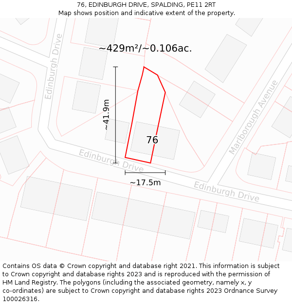 76, EDINBURGH DRIVE, SPALDING, PE11 2RT: Plot and title map