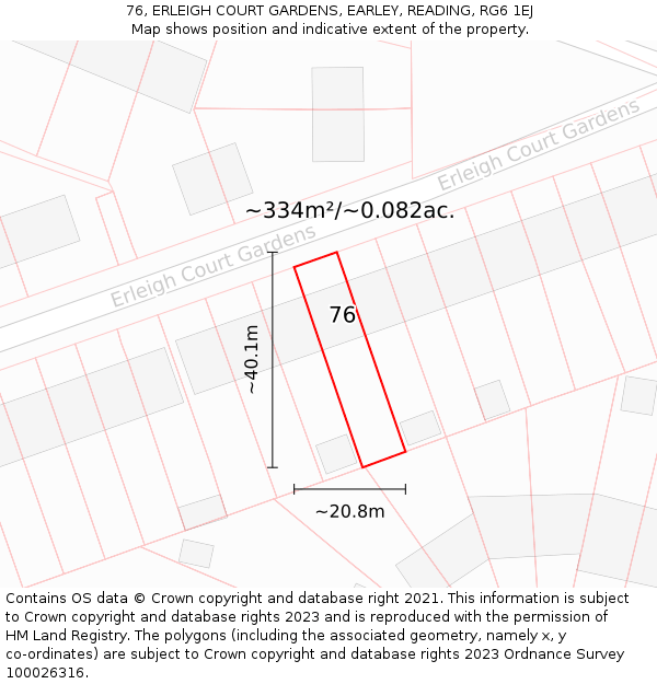 76, ERLEIGH COURT GARDENS, EARLEY, READING, RG6 1EJ: Plot and title map