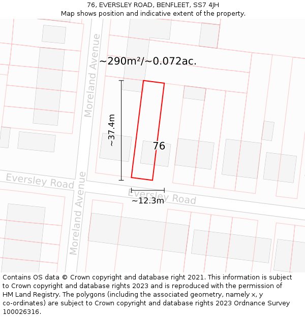 76, EVERSLEY ROAD, BENFLEET, SS7 4JH: Plot and title map