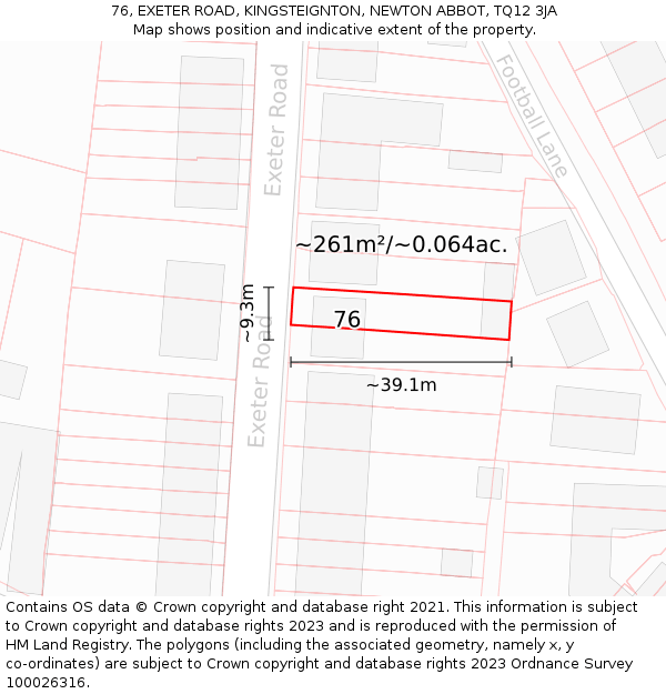 76, EXETER ROAD, KINGSTEIGNTON, NEWTON ABBOT, TQ12 3JA: Plot and title map