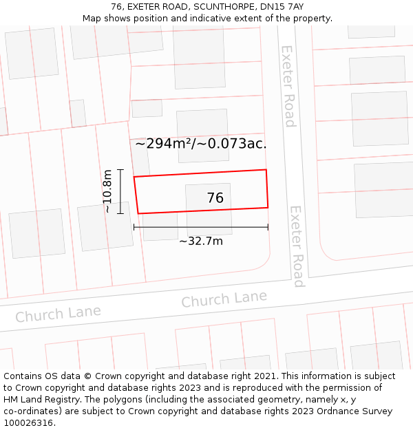 76, EXETER ROAD, SCUNTHORPE, DN15 7AY: Plot and title map
