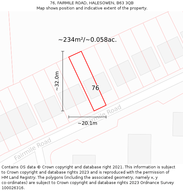 76, FAIRMILE ROAD, HALESOWEN, B63 3QB: Plot and title map