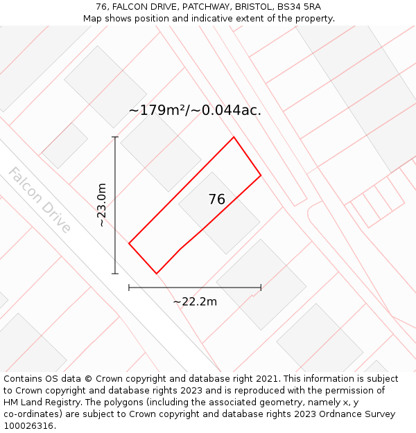 76, FALCON DRIVE, PATCHWAY, BRISTOL, BS34 5RA: Plot and title map