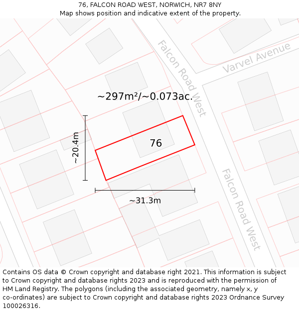 76, FALCON ROAD WEST, NORWICH, NR7 8NY: Plot and title map