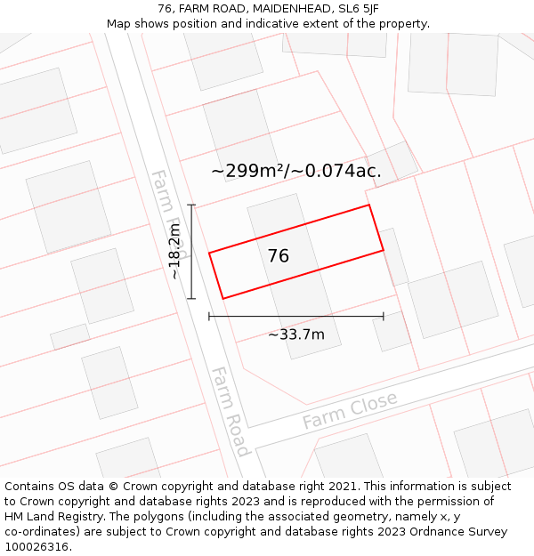 76, FARM ROAD, MAIDENHEAD, SL6 5JF: Plot and title map
