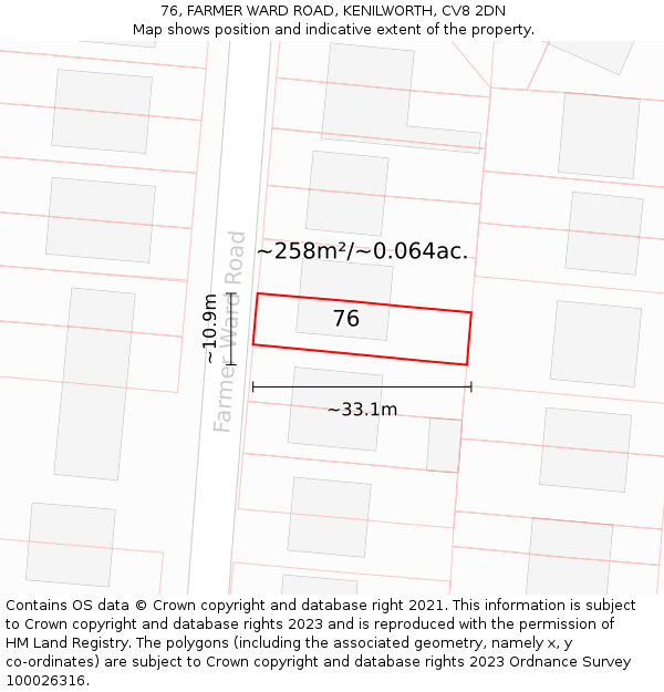 76, FARMER WARD ROAD, KENILWORTH, CV8 2DN: Plot and title map