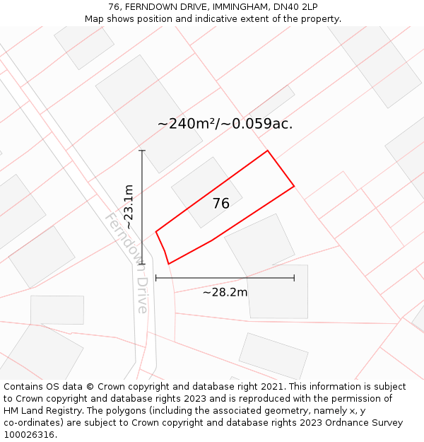 76, FERNDOWN DRIVE, IMMINGHAM, DN40 2LP: Plot and title map