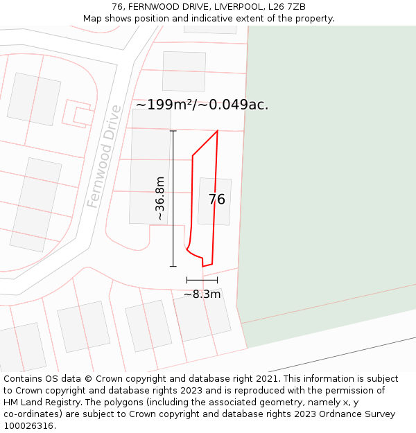 76, FERNWOOD DRIVE, LIVERPOOL, L26 7ZB: Plot and title map