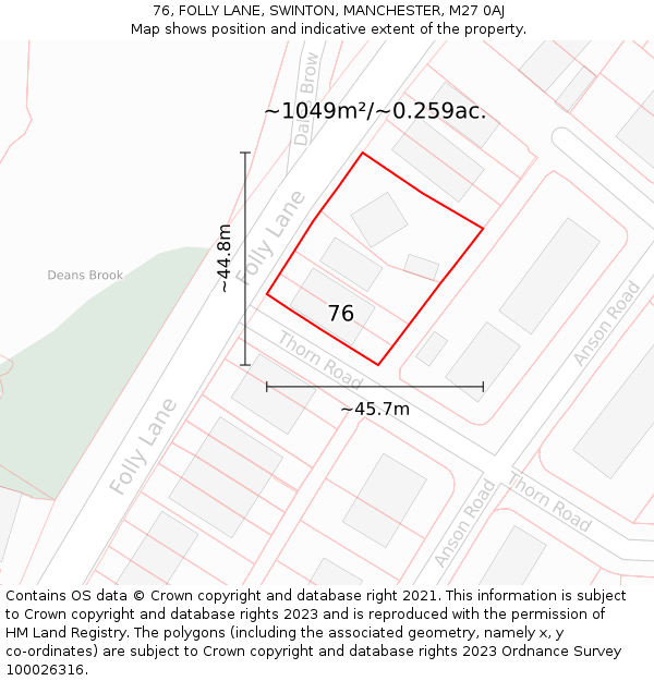 76, FOLLY LANE, SWINTON, MANCHESTER, M27 0AJ: Plot and title map