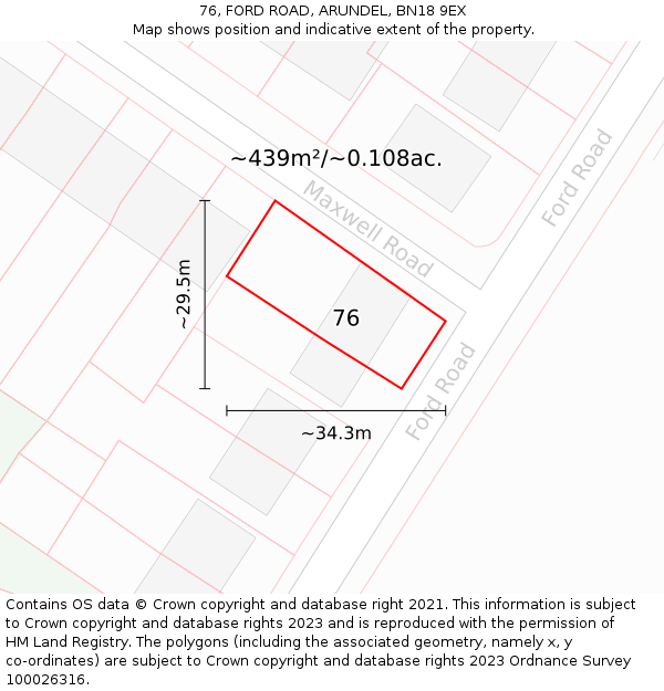76, FORD ROAD, ARUNDEL, BN18 9EX: Plot and title map