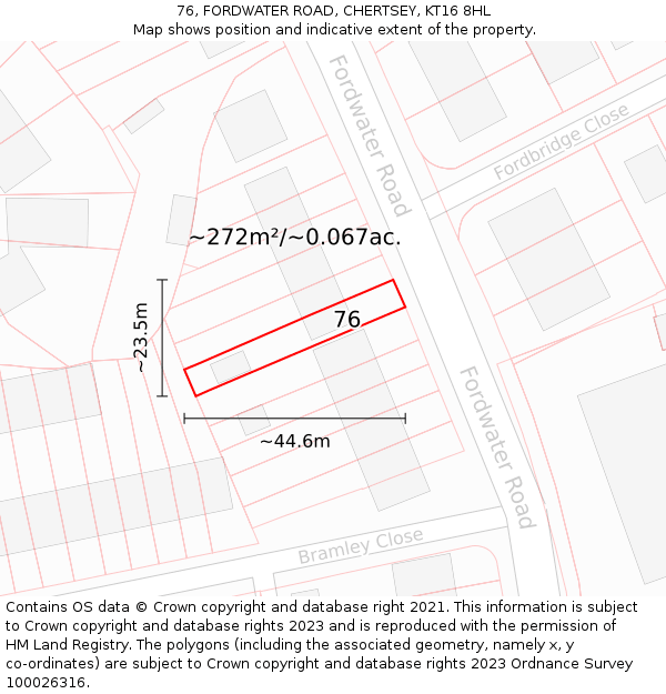 76, FORDWATER ROAD, CHERTSEY, KT16 8HL: Plot and title map