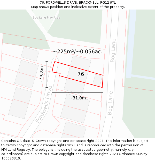 76, FORDWELLS DRIVE, BRACKNELL, RG12 9YL: Plot and title map