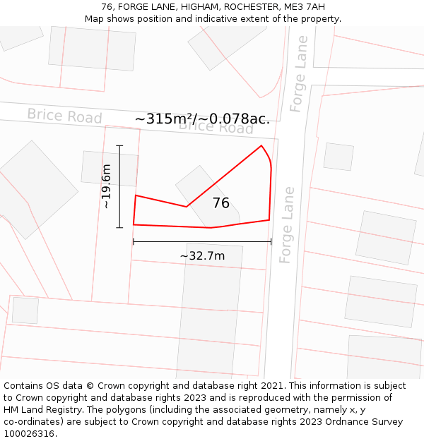 76, FORGE LANE, HIGHAM, ROCHESTER, ME3 7AH: Plot and title map