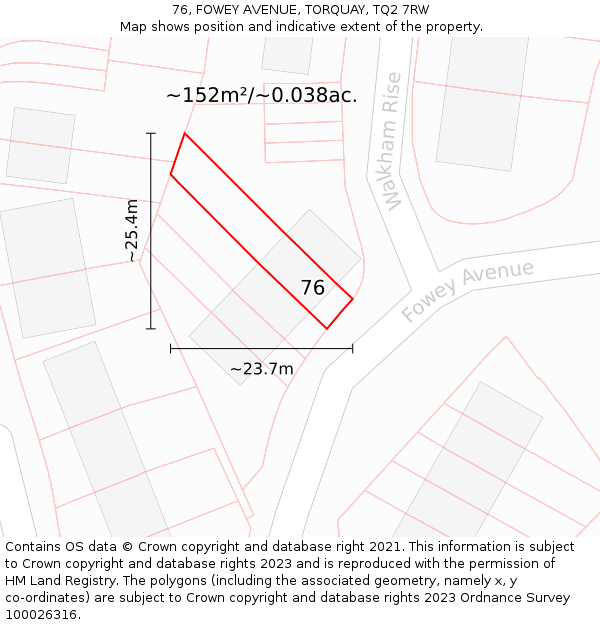 76, FOWEY AVENUE, TORQUAY, TQ2 7RW: Plot and title map