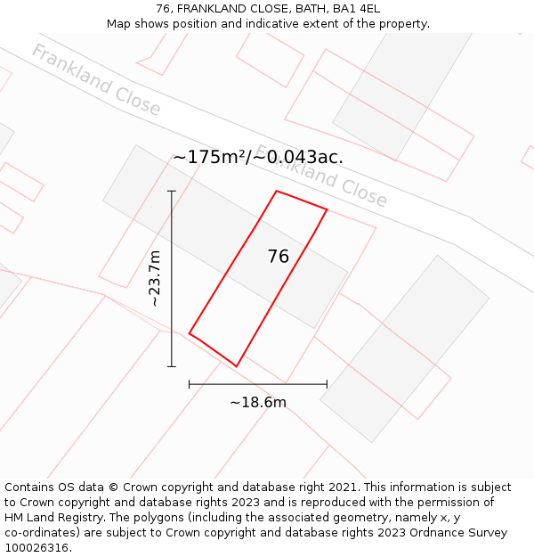 76, FRANKLAND CLOSE, BATH, BA1 4EL: Plot and title map