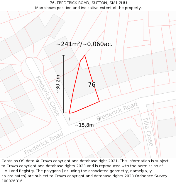76, FREDERICK ROAD, SUTTON, SM1 2HU: Plot and title map