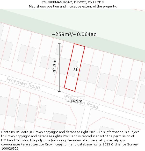 76, FREEMAN ROAD, DIDCOT, OX11 7DB: Plot and title map