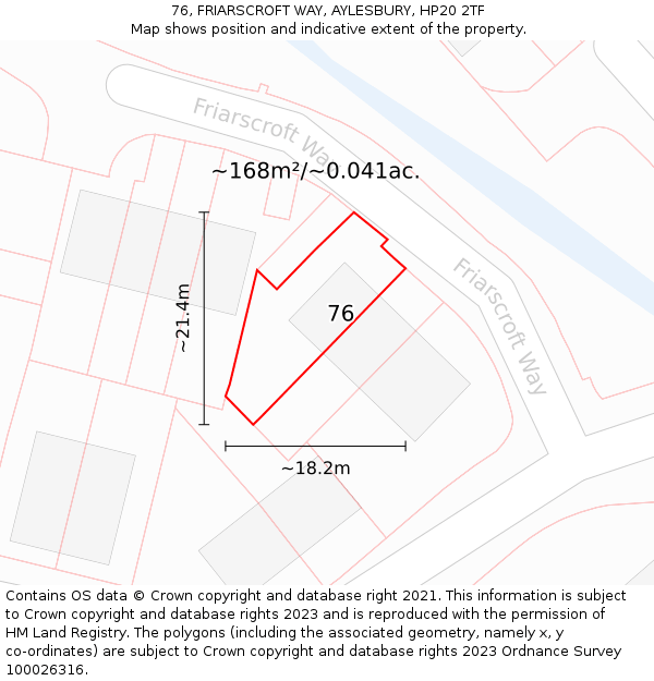 76, FRIARSCROFT WAY, AYLESBURY, HP20 2TF: Plot and title map