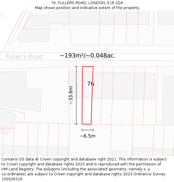 76, FULLERS ROAD, LONDON, E18 2QA: Plot and title map
