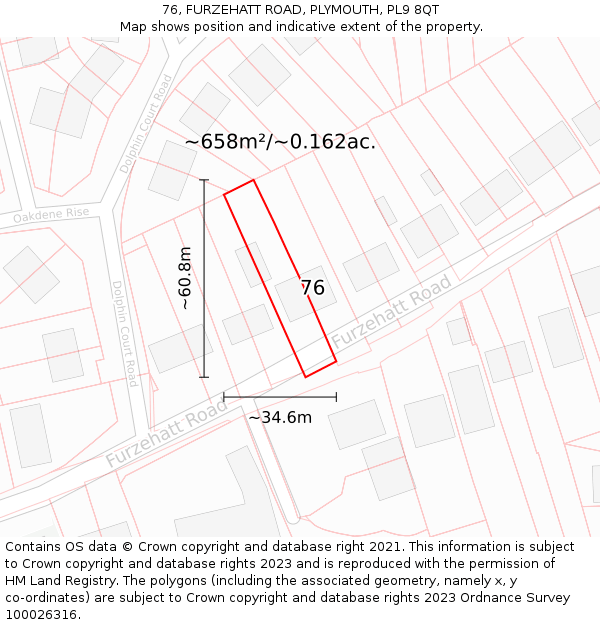 76, FURZEHATT ROAD, PLYMOUTH, PL9 8QT: Plot and title map