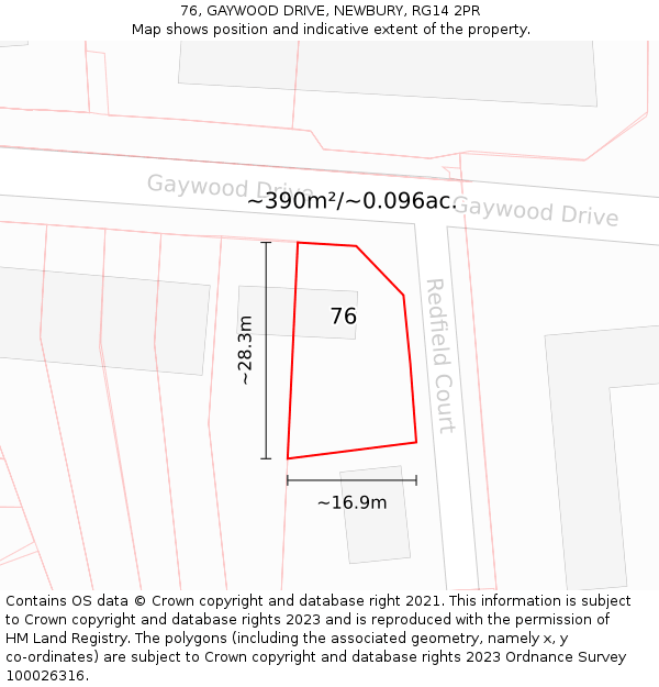 76, GAYWOOD DRIVE, NEWBURY, RG14 2PR: Plot and title map