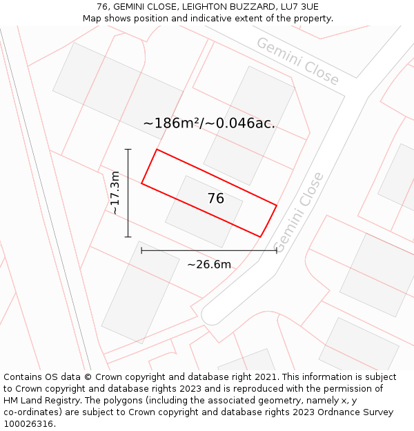 76, GEMINI CLOSE, LEIGHTON BUZZARD, LU7 3UE: Plot and title map