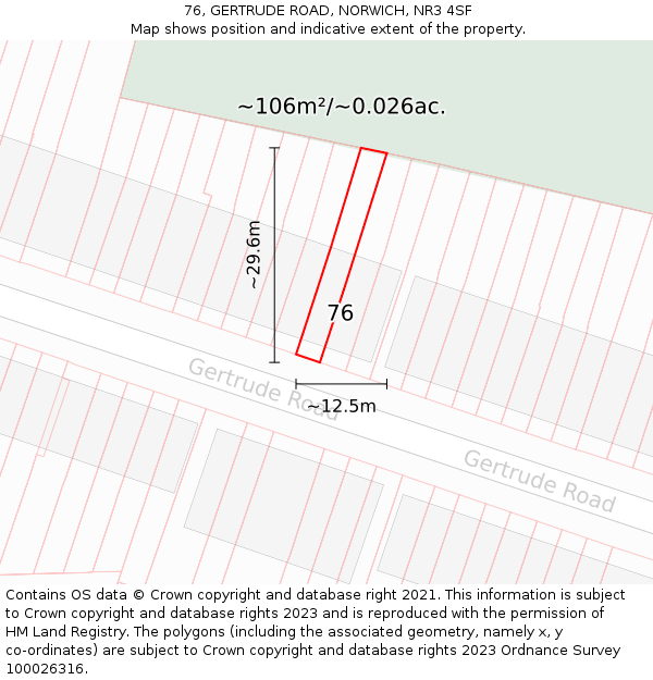 76, GERTRUDE ROAD, NORWICH, NR3 4SF: Plot and title map